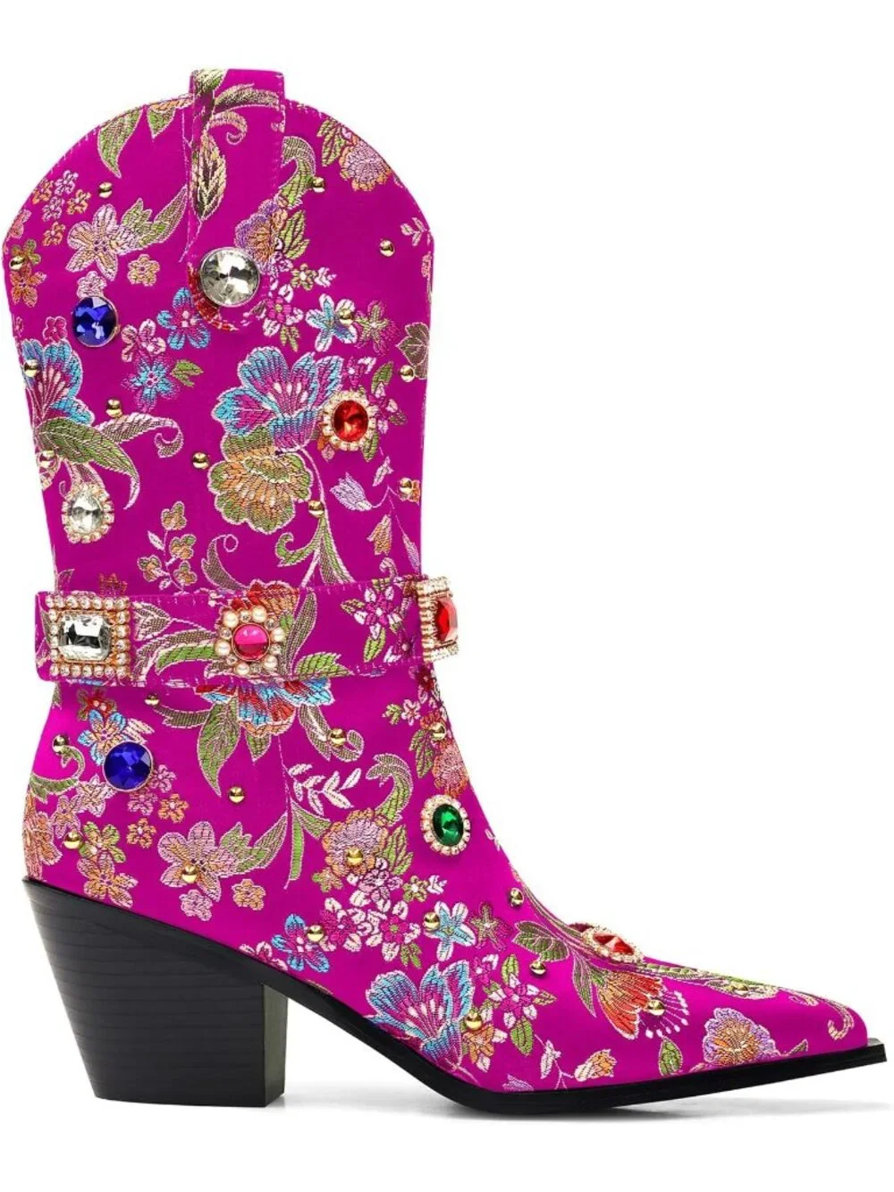 Women's Purple Western Floral Embroidery Rhinestone Sparkly Cowgirl Mid Calf Boo